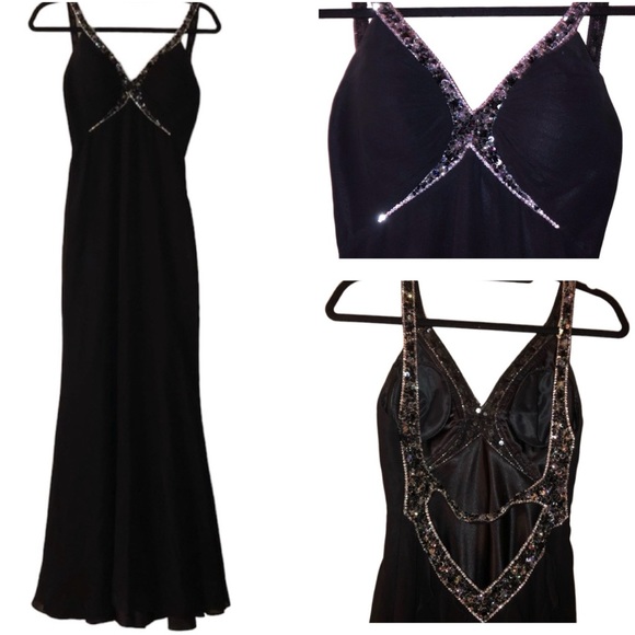 SUGARPLUM | BLACK SEQUIN AND RUFFLED GOWN - Picture 1 of 8